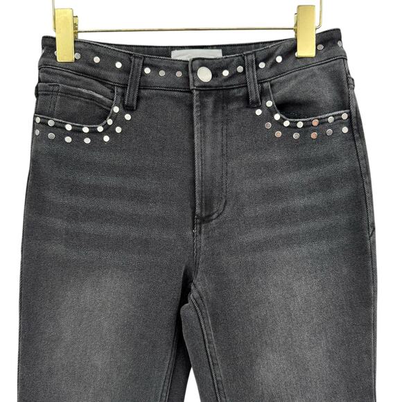 Dear John Frankie Black Denim Studded High Rise Straight Leg Frayed Crop Jeans - Picture 6 of 11